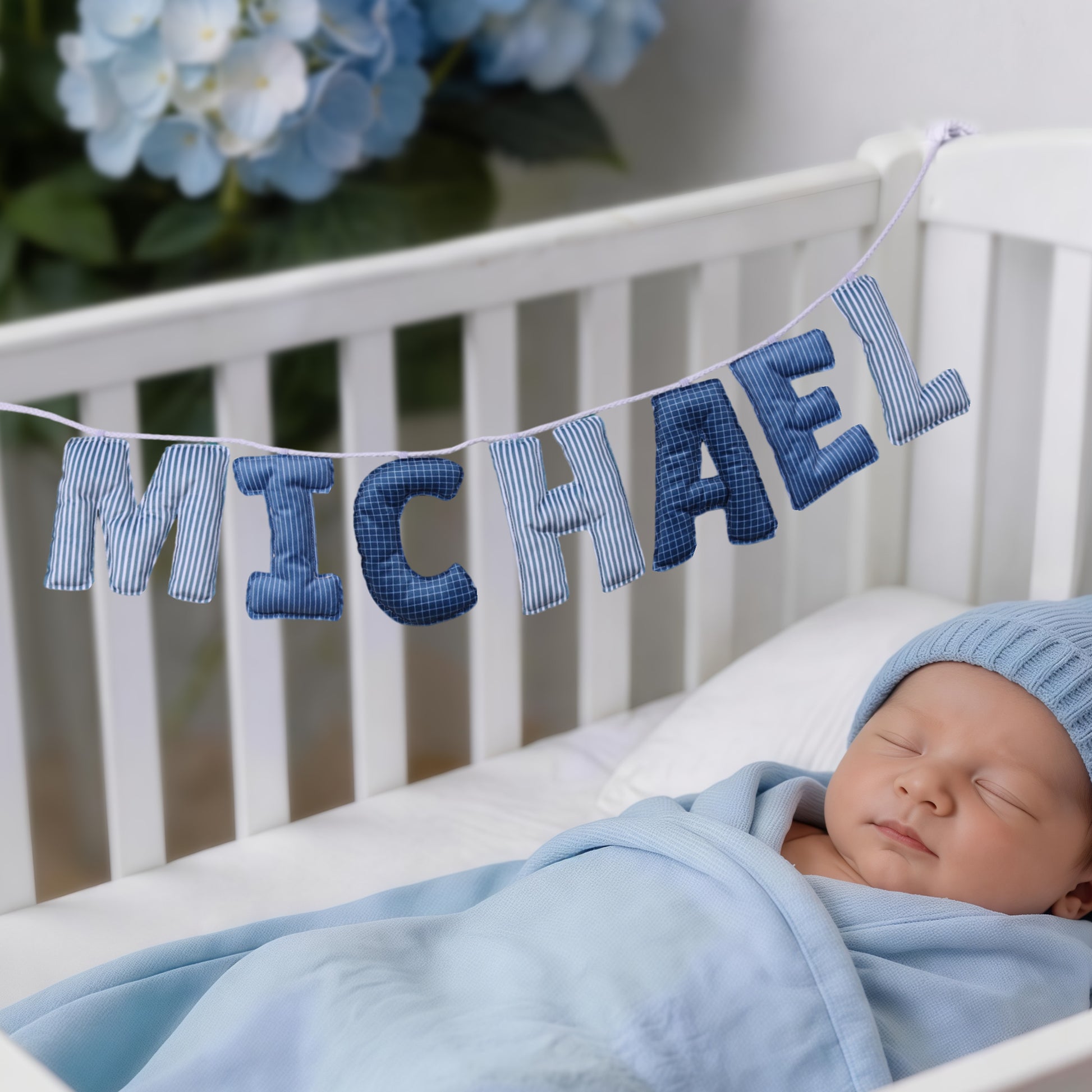 Personalized Floral Striped Letter Cozy Banner Decoration with Name Nursery Decor Baby Shower Baby Announcement Gift for Baby New Parent