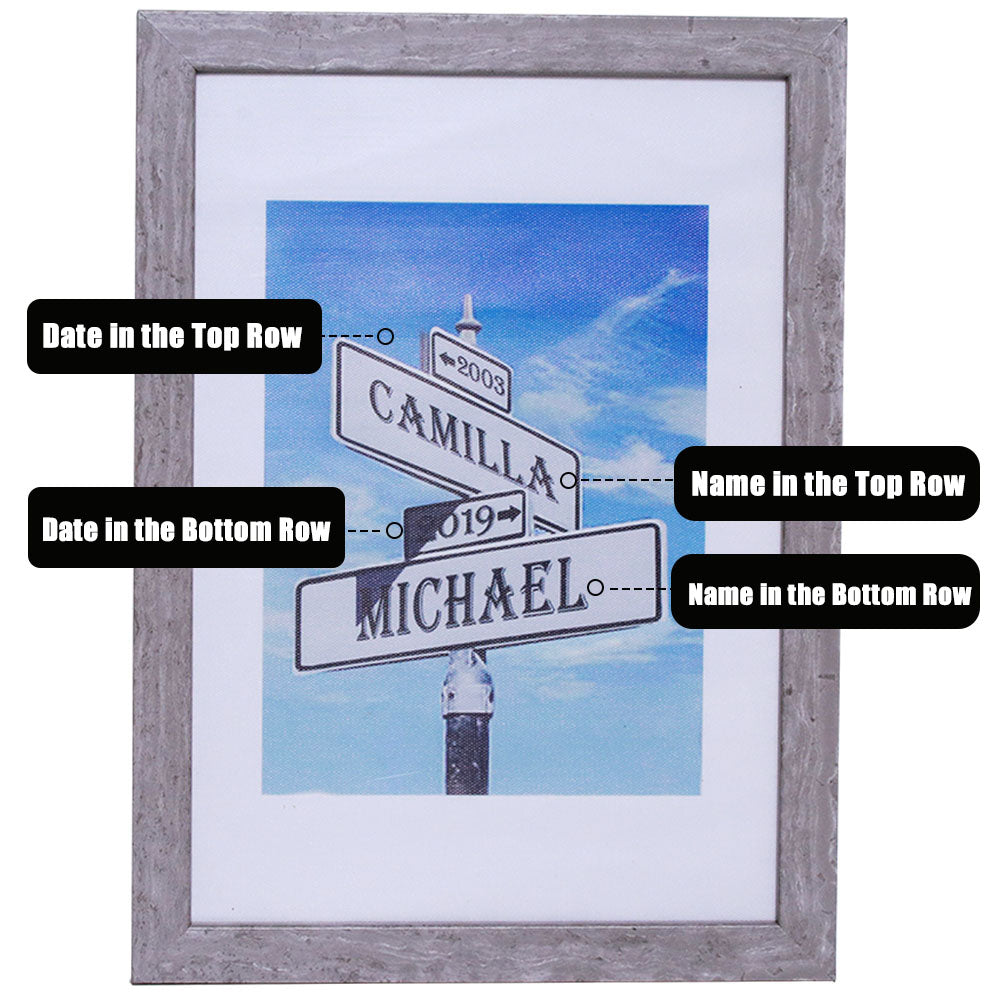 Anniversary Wedding Street Sign Art with Double Names & Date