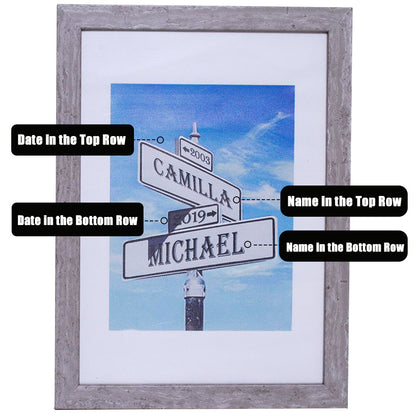 Anniversary Wedding Street Sign Art with Double Names & Date