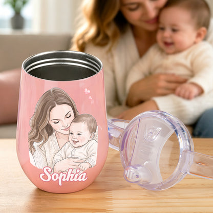 Personalized Watercolor Photo 10 oz Thermal Insulated Sippy Cup with Name Baby Shower Toddler Birthday Gift for Kids Boys Girls
