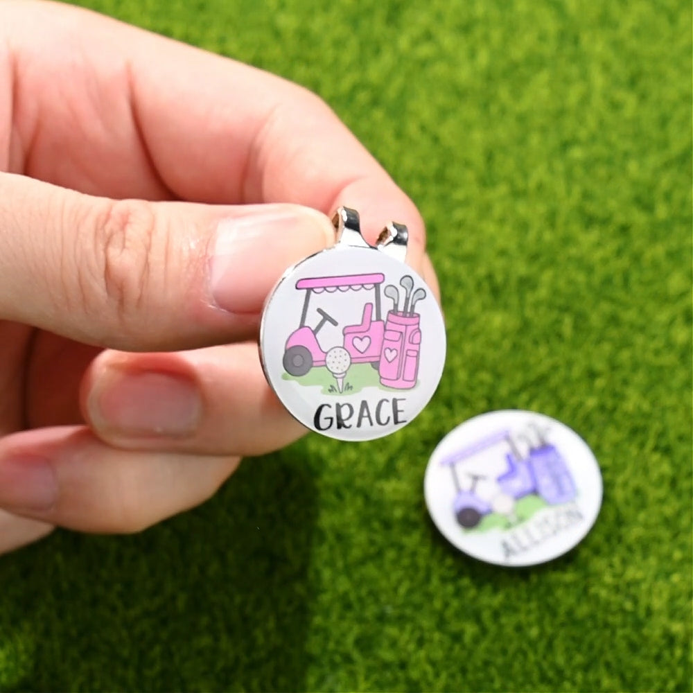 Personalized Golf Cart Golf Ball Marker Magnetic Hat Clip with Name Birthday Game Day Gift for Golf Player