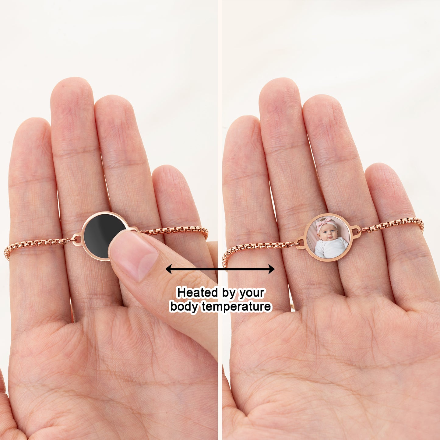 Personalized Heat-Activated Hidden Photo Adjustable Bracelet with Engraved Text Memorable Birthday Anniversary Gift for Women Men