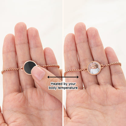 Personalized Heat-Activated Hidden Photo Adjustable Bracelet with Engraved Text Memorable Birthday Anniversary Gift for Women Men