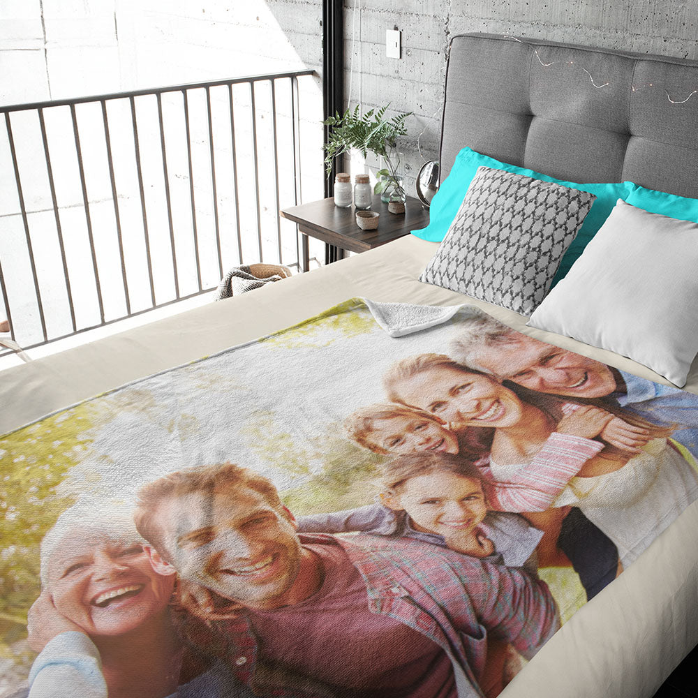 Personalized Soft Photo Throw Blanket with Text Birthday Mother's Day Gift for Family