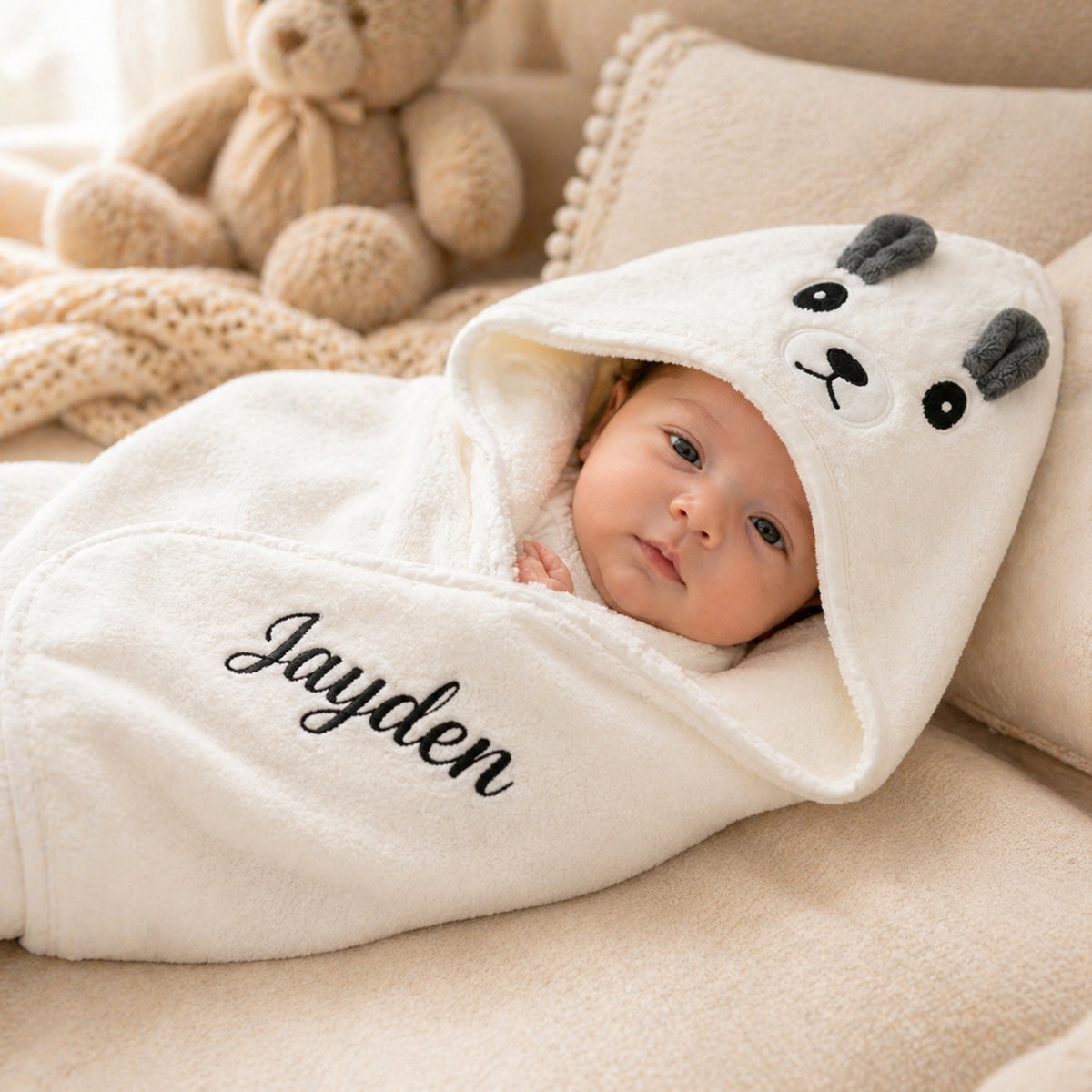 Personalized Cute Moose Animal Hooded Embroidered Soft Throw Blanket with with Name Daily Use Birthday Baby Shower Gift for New Moms Babies