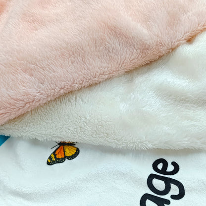 Personalized Birth Flower Cartoon Reading Girl Soft Throw Hooded Blanket with Name Birthday Gift for Librarians Book Lovers