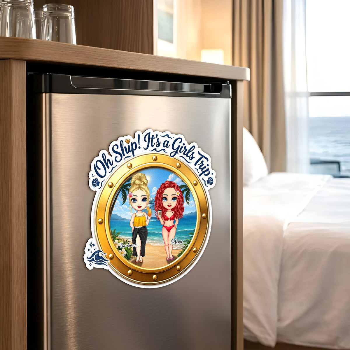 Personalized Girls Trip 2-4 Cartoon Character Cruise Magnet with Name Home Decor Travel Summer Vacation Holiday Birthday Gift for Friends Bestie
