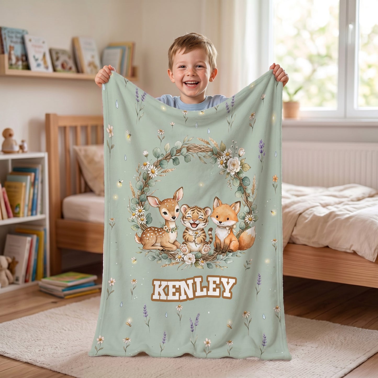 Personalized Cute Animal Cloud Skin-Friendly Soft Blanket with Name Nursery Decor Birthday Gift for Kids