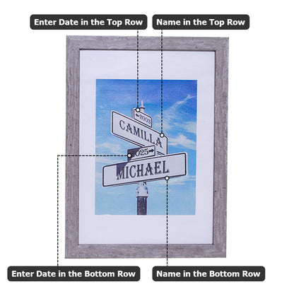 10 Year Anniversary Tin Frame Street Sign Painting with Double Names & Date
