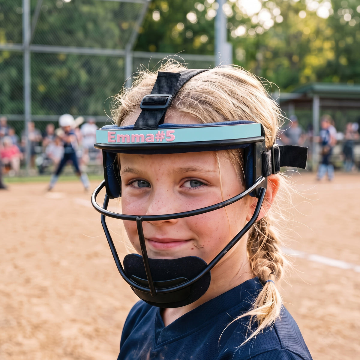 Personalized Multicolor Softball Fielder’s Mask Name Plate with Text Season‑End Gift for Softball Athletes