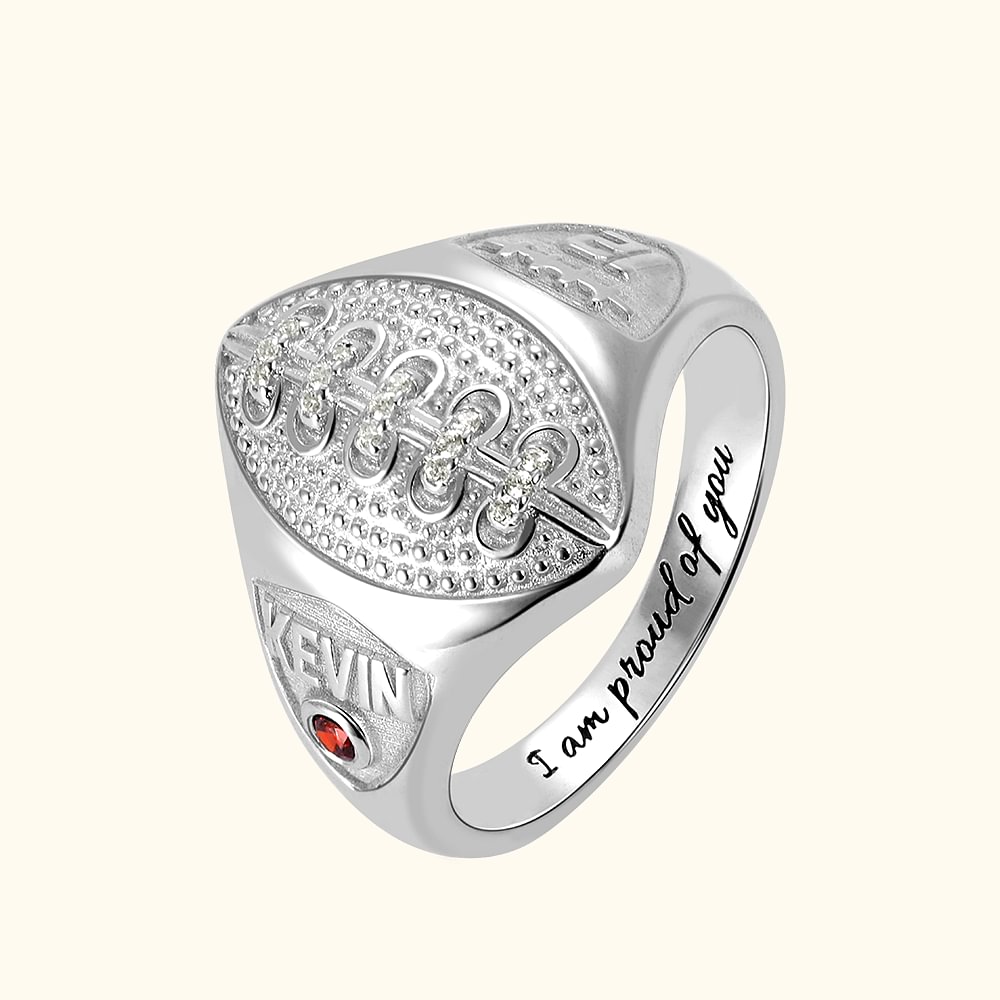 Custom Number and Name Football Ring with Birthstone| Callie