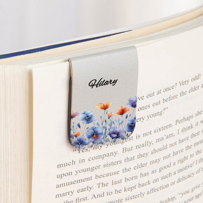 Personalized Watercolor Birth Flower Magnetic PU Leather Bookmark Clip with Name Reading Birthday Gift for Book Lovers Bookworms