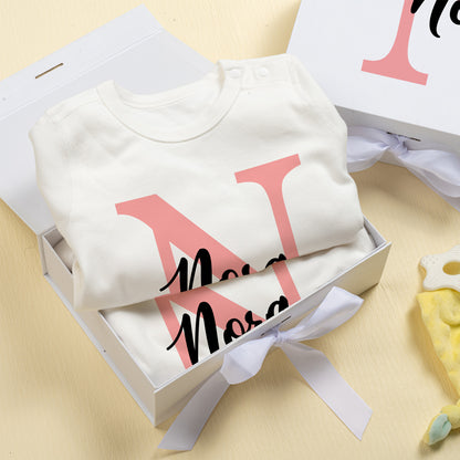 Personalized Initial Floral Design Name 100% Cotton Baby Romper Hat Blanket Outfit with Gift Box Baby Shower  Coming Home Gift for Newborn