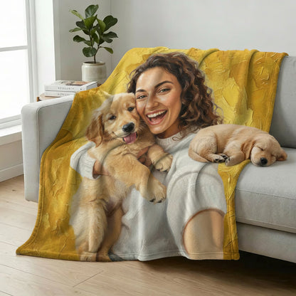 Personalized Oil Painting Style Pet Photo Soft Throw Blanket with Name Home Decor Birthday Pet Memorial Gift for Pet Lovers