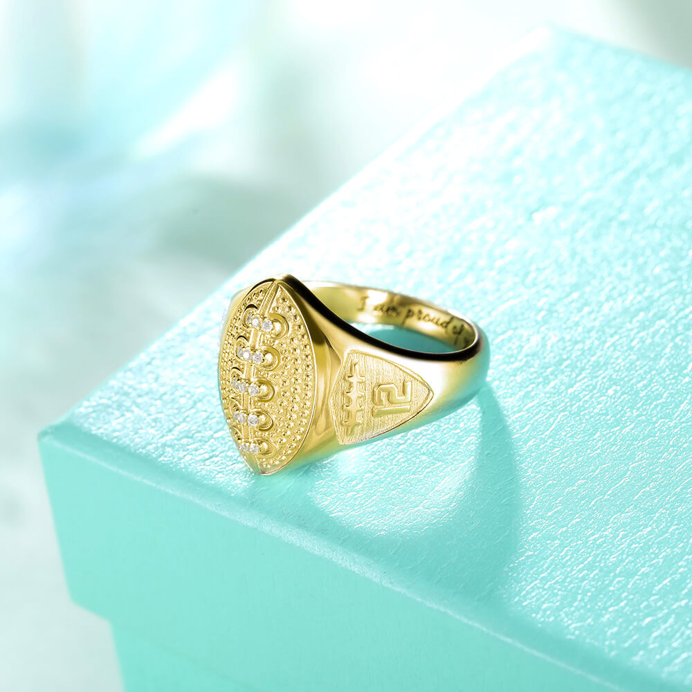 Custom Number and Name Football Ring with Birthstone| Callie