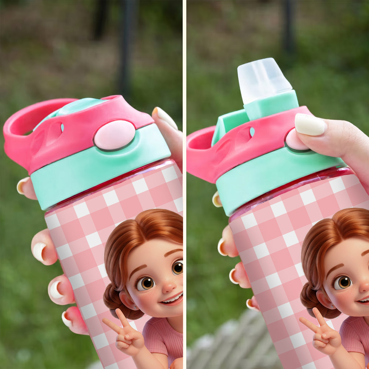 Personalized Cartoon Character Photo Water Bottle with Name and Silicone Straw Outdoor Activities Birthday Back to School Gift for Students Kids