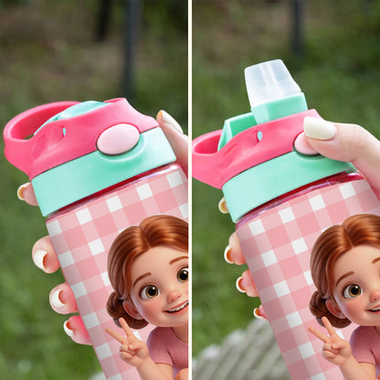 Personalized Cartoon Character Photo Water Bottle with Name and Silicone Straw Outdoor Activities Birthday Back to School Gift for Students Kids