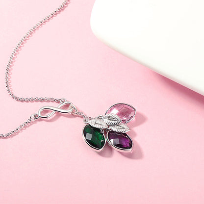 Mom Necklace with Kid's Initials & Leaves Birthstones
