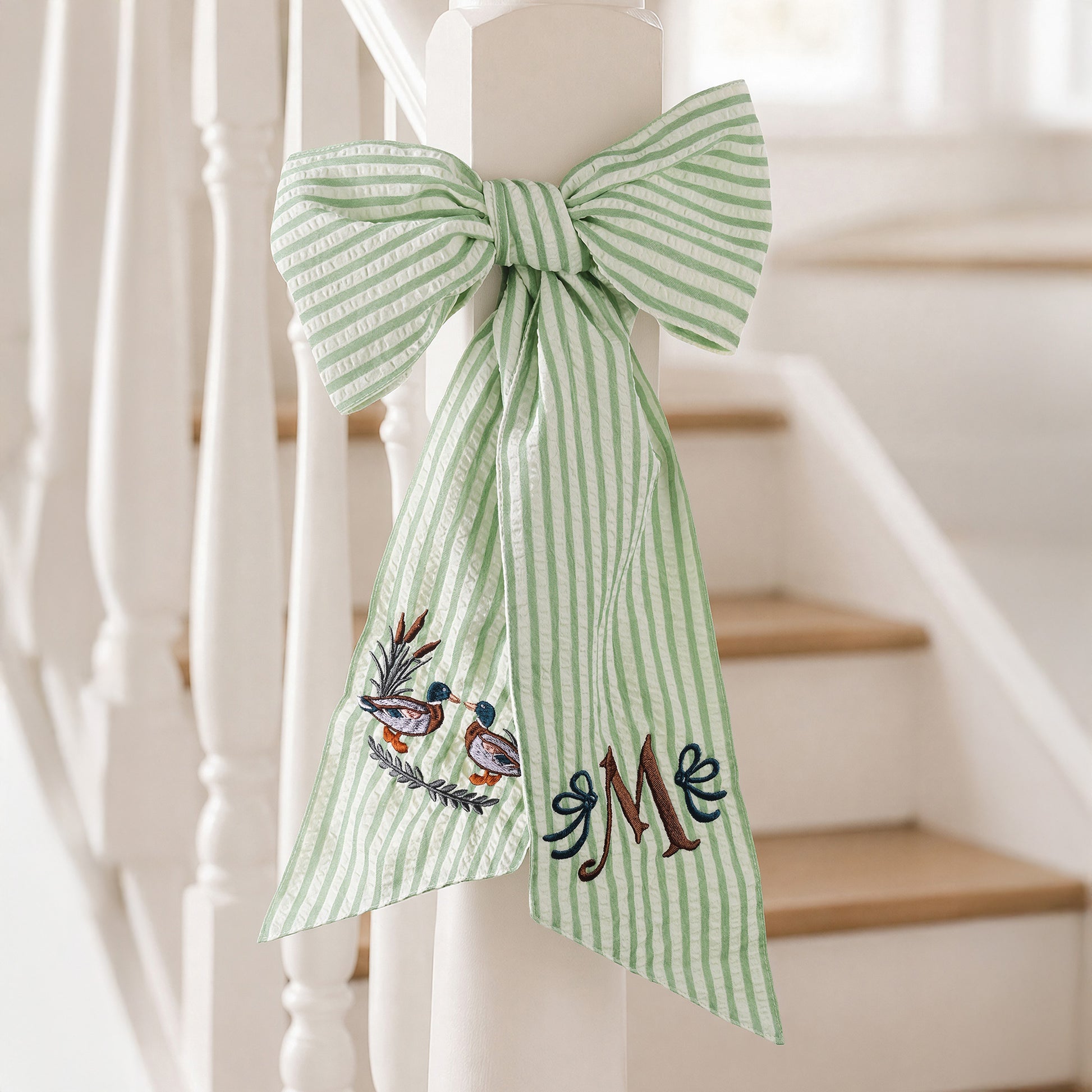 Personalized Mallard Ducks & Sage Green Baby Sash with Embroidered Initial Newborn Photography Prop Nursery Decor Baby Shower Gift for New Mom Dad