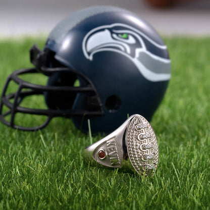 Custom Number and Name Football Ring with Birthstone| Callie