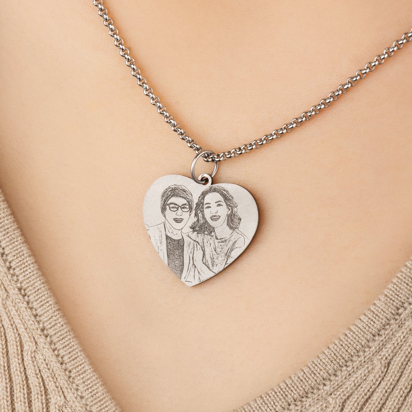 Personalized Engraved Heart Photo Sterling Silver Necklace with Text Mother's Day Valentine's Day Anniversary Gift for Family Friend