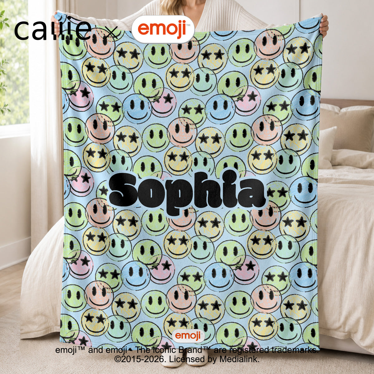 Personalized Playful emoji Soft Throw Blanket with Name Home Decor Birthday Gift for Friends Kids Family | Callie × emoji ™