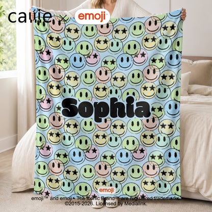 Personalized Playful emoji Soft Throw Blanket with Name Home Decor Birthday Gift for Friends Kids Family | Callie × emoji ™