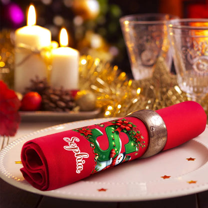 Personalized 100% Cotton Christmas Snowman Initial Reusable Table Napkin with Name Table Decor Christmas Gift for Family