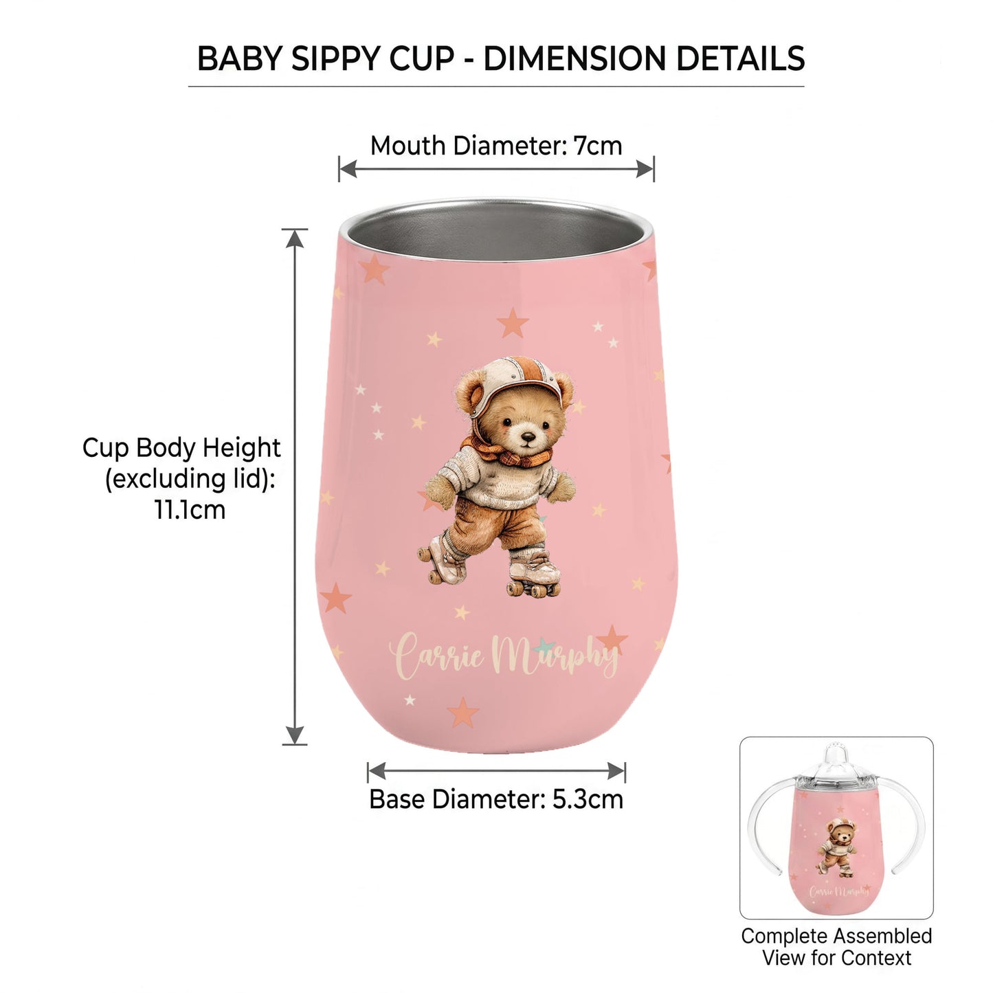 Personalized Multicolor Sports Teddy Bear 10 oz Insulated Sippy Cup with Dual Handle and Name Baby Shower Birthday Gift for Baby Infant