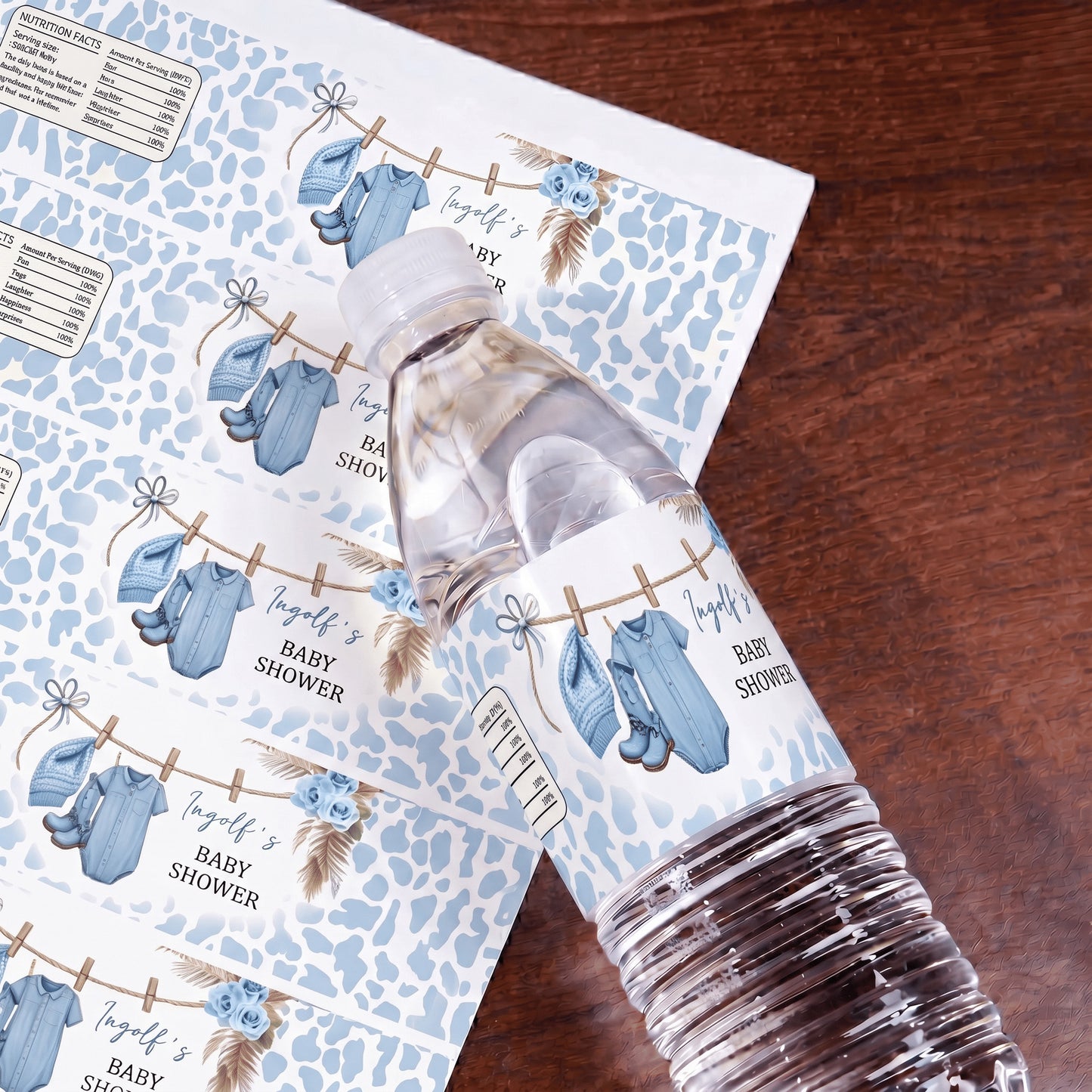 Personalized Leopard Print Baby Nutrition Facts Waterproof Water Bottle Labels Stickers with Name Set of 20  Baby Shower Party Gift for New Parents