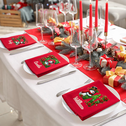 Personalized 100% Cotton Christmas Snowman Initial Reusable Table Napkin with Name Table Decor Christmas Gift for Family