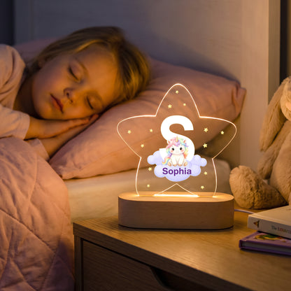 Personalized Animal Clouds Star-Shaped Acrylic LED Night Light with Wooden Base and Name Home Decor Back to School Birthday Gift for Kids