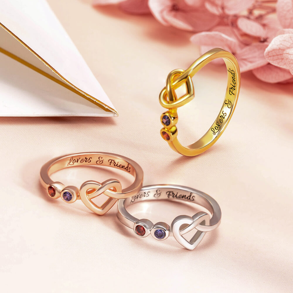 2 - 4 Birthstones Heart Ring for Women in Silver