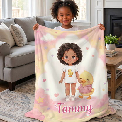 Personalized Fantasy Cartoon Kid Photo Pet Companion Soft Throw Blanket with Name Home Decor Baby Shower Birthday Gift for New Parents Kids