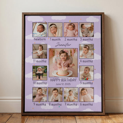 Personalized Baby Milestone Photo Canvas Prints with Name Date and Text Warm Minimalist Wall Displays Ship from USA Newborn Gift for New Parents