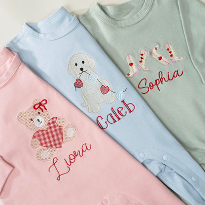 Personalized Cute Dog Bear Cowboy Boots 100% Cotton Baby Romper with Name Baby Shower Valentine's Day Gift for Newborn Mom