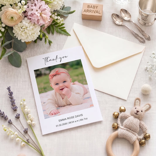 Personalized Baby Photo Birth Information Greeting Card with Name Baby Shower Baby Announcement Gift for New Baby New Parent