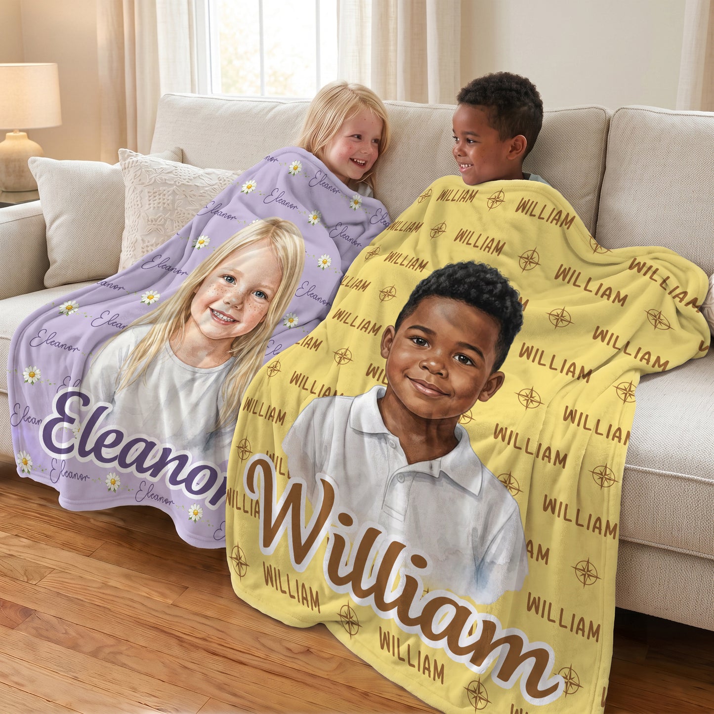 Personalized Watercolor Style Photo Soft Throw Blanket with Name Anniversary Birthday Gift for Kid