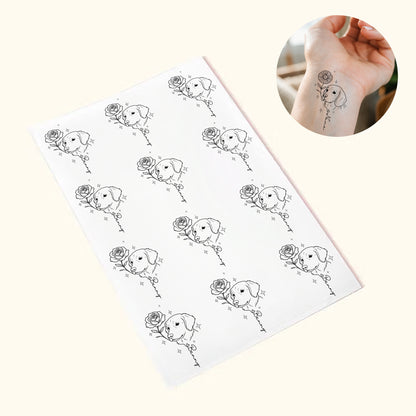 Personalized Line-Art Pet Photo Birth Flower Tattoo Sticker with  Name Party Birthday Gift for Dog Cat Pet Lover Owner