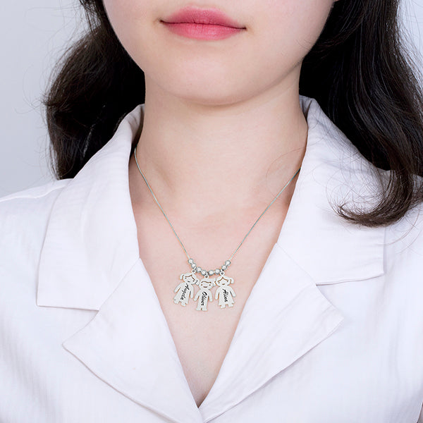 Mother's Necklace with Engraved Children Charms