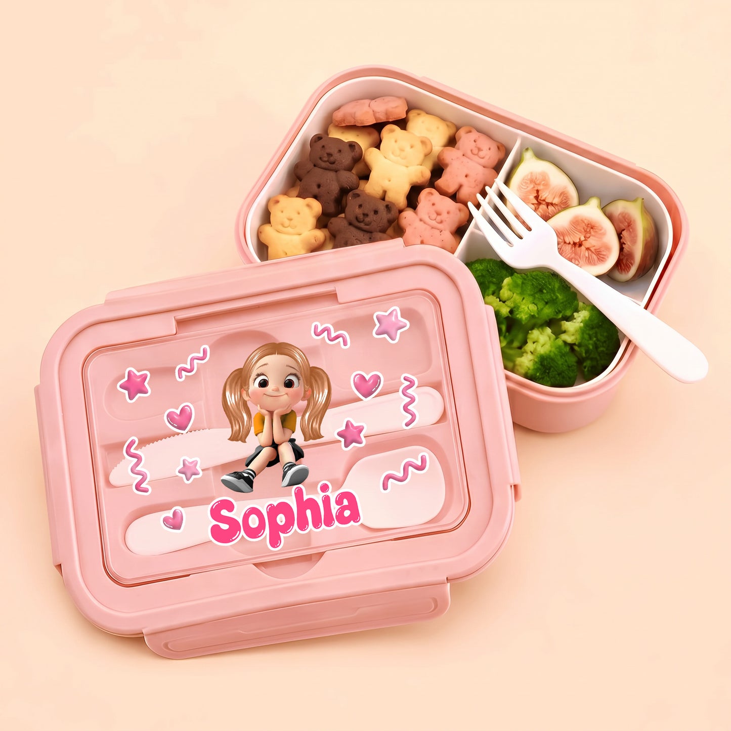 Personalized Star Cartoon Character Microwavable Lunch Box with Name and Cutlery Picnic Outdoor Activity Use Back to School Gift for Students Kids