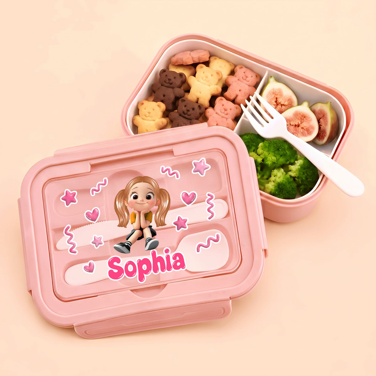Personalized Star Cartoon Character Microwavable Lunch Box with Name and Cutlery Picnic Outdoor Activity Use Back to School Gift for Students Kids