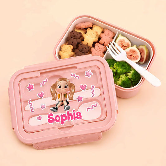 Personalized Star Cartoon Character Microwavable Lunch Box with Name and Cutlery Picnic Outdoor Activity Use Back to School Gift for Students Kids