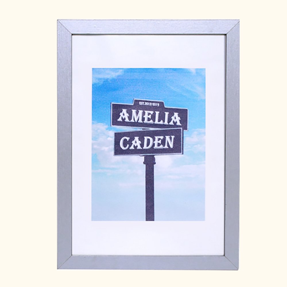 20th Anniversary Gift Platinum Frame Street Sign Painting with Double Names & Date
