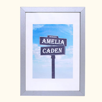 20th Anniversary Gift Platinum Frame Street Sign Painting with Double Names & Date