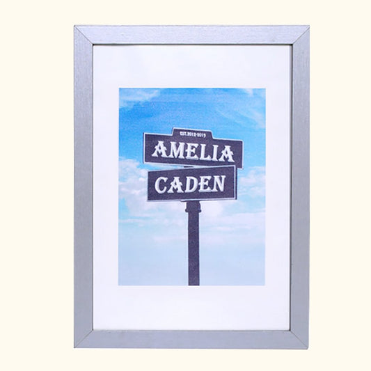 20th Anniversary Gift Platinum Frame Street Sign Painting with Double Names & Date