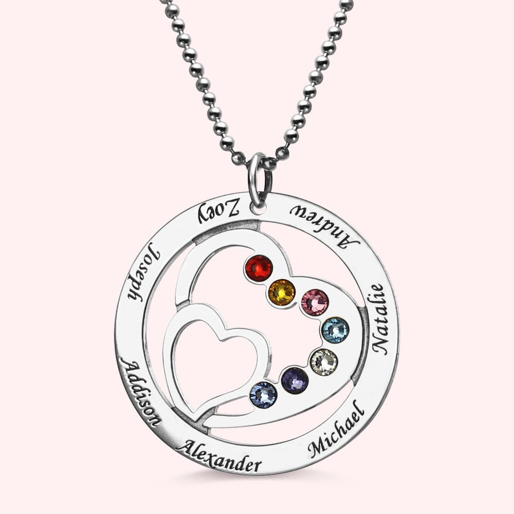 Heart in Heart Mom Necklace With 1-7 Children's Birthstones and Names | Callie