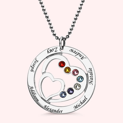 Heart in Heart Mom Necklace With 1-7 Children's Birthstones and Names | Callie