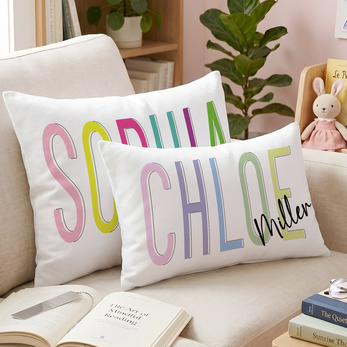 Personalized Multicolor Soft Rectangular Throw Pillow Cover with Name Daily Use Birthday Gift for Family Friend Kid