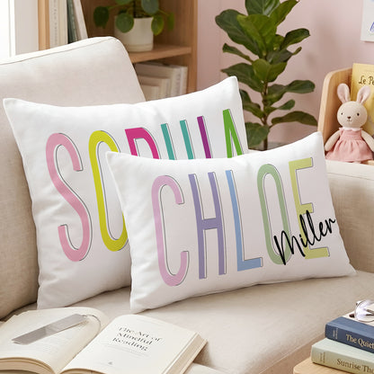 Personalized Multicolor Soft Rectangular Throw Pillow Cover with Name Daily Use Birthday Gift for Family Friend Kid